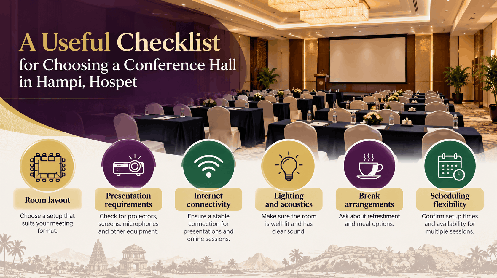 Conference Hall Checklist in Hampi